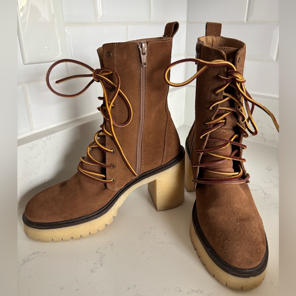 Free People Dylan Suede Lace-Up Brown Boots - Picture 4 of 11